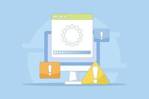 concept of failure or progress of process. failed installation or update processing. failed or incomplete error occurred. simple flat style cartoon design illustration in the background. vector