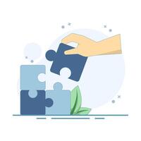 Problem Solving Concept. Problem Solving Puzzle. Solutions and ideas. Overcoming weaknesses and overcoming obstacles. Puzzles to be assembled. Flat Illustration Design on background. vector