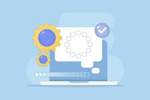 concept of a completed process or progress. successful processing, installation, downloading, or uploading. information and notifications. technology systems in software. flat illustration. vector