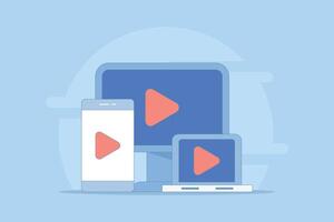 Live streaming concept, vlog broadcasting. playing online , watching live , digital content. watching live broadcast on social networks. cartoon design illustration in the background. vector