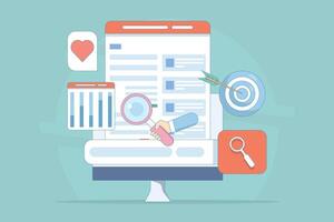 Website Optimization Strategy Concept, Website Analysis Report, SEO Target Marketing, Digital Advertising Campaign Report. search engine optimization, search engine optimization. Flat illustration. vector