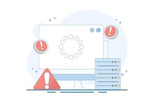 Server Down Concept. Website page is not accessible due to Poor Hosting Quality. Server errors and failures, Traffic Flood and DNS Issues. Service disconnected. Flat cartoon illustration. vector