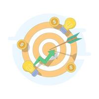 Business Success Concept with Growth and Innovation Target. Target with arrow hitting the center, goal achievement and focus on success. Flat Illustration on background. vector