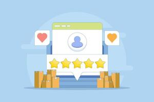 Customer rating and review concept, Product Rating by customers, 5 star rating for products and services. User reviews with good and bad ratings. Simple flat design illustration on background. vector