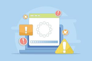 concept of failure or progress of process. failed installation or update processing. failed or incomplete error occurred. simple flat design cartoon illustration on background. vector