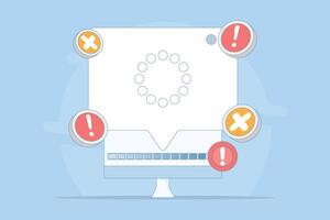 concept of failure or progress of process. failed installation or update processing. failed or incomplete error occurred. flat style cartoon design illustration in the background. vector