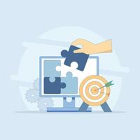 Problem Solving Concept. Problem Solving Puzzle. Solutions and ideas. Overcoming weaknesses and overcoming obstacles. Puzzles to be assembled. Flat design Illustration design in the background. vector