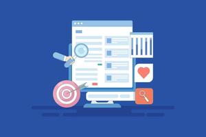 Website Optimization Strategy Concept, Website Analysis Report, SEO Target Marketing, Digital Advertising Campaign Report. search engine optimization, search engine optimization. Cartoon illustration. vector