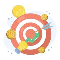 Business Success Concept with Growth and Innovation Target. Target with arrow hitting the center, goal achievement and focus on success. Flat design illustration in the background. vector
