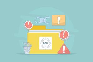 HDD repair concept. Recovery process. Data recovery, data storage backup, hardware disk repair service. illustration in flat simple cartoon design on background. vector