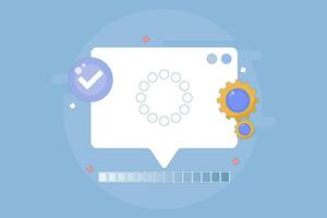 concept of a completed process or progress. successful processing, installation, downloading, or uploading. information and notifications. technology systems in software. design illustration. vector