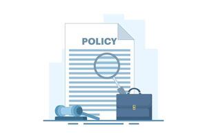 Legal Policy Concept. Legal Notice Document with Judge's Hammer. Legal Notice Document with Judge's Hammer. Corporate documents, agreement and protection review. Flat design illustration. vector