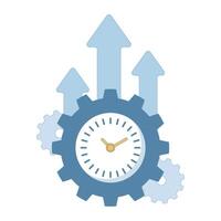 Productivity Concept. Clock with Arrows. Solutions to business problems, efficiency and innovation ideas, creative business. Flat cartoon design Illustration design on background. vector