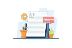 Blog concept, Content Marketing, Blog concept and SMM in flat design. Blog page filled with content. The process of uploading articles and media materials. Design illustration in the background. vector