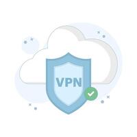 Secure VPN Concept. Cloud with VPN Shield. Online privacy and security protection using VPN. protect personal digital data. Flat Illustration Design in the background. vector