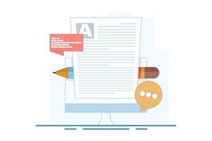 Blog concept, Content Marketing, Blog and SMM concept in flat design. Blog page filled with content. The process of uploading articles and media materials. Flat illustration on the background. vector