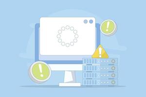 Server Down Concept. Website page is not accessible due to Poor Hosting Quality. Server errors and failures, Traffic Flood, and DNS Issues. Service disconnected. Cartoon illustration. vector