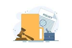 Legal Policy Concept. Legal Notice Document with Judge's Hammer. Legal Notice Document with Judge's Hammer. Corporate documents, agreement review and protection. Flat design. vector