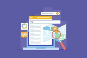 SEO friendly code writing concept for websites, Website code, Search engine optimization strategies for organic ranking. Website ranking on search results, flat design illustration in the background. vector