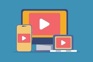 Live streaming concept, vlog broadcasting. playing online , watching live , digital content. watching live broadcast on social networks. flat design illustration in the background. vector