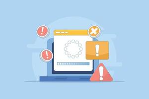 concept of failure or progress of a process. failed installation or update processing. failed or incomplete error occurred. flat minimalist design cartoon illustration in the background. vector