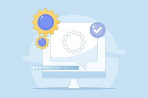 concept of a completed process or progress. successful processing, installation, downloading, or uploading. information and notifications. technology systems in software. flat design illustration. vector