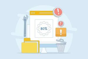 HDD repair concept. Recovery process. Data recovery, data storage backup, hardware disk repair service. illustration in flat minimalist cartoon design on background. vector