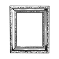 Monochrome line drawing of an ornate frame with a blank white center on a white background vector
