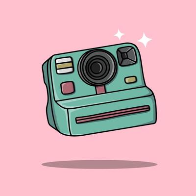 Illustration of a turquoise retro instant camera