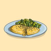 Omelette with Spinach on a Plate vector
