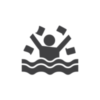 a person struggling in water, overwhelmed by the chaos of documents and messages symbolizing failure, loss, and anxiety png