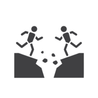 failure and division, with two figures running in different directions away from a large crack symbolizing an impending collapse or breakdown png