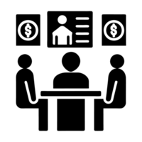 A business meeting in a high tech office with financial data and digital currency displayed on screens, symbolizing modern decision making in finance png