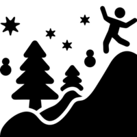 A playful and whimsical illustration of a person enjoying the snow, with stars and trees around, evoking a magical winter scene full of fun and excitement png