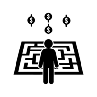 showing a human figure standing in a maze with dollar symbols above, representing financial decisions, challenges, and the complexity of wealth png