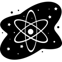 Illustration of an atom with electrons orbiting the nucleus in space, symbolizing science, physics, and atomic structure png