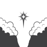Illustration of a person reaching towards a bright star across a cliff gap, with clouds framing the scene, representing perseverance and dreams png
