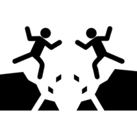 two figures running from an imminent collapse, symbolizing the fear of failure, separation, and emotional breakdown png