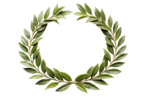 Minimalist arrangement of a laurel wreath in a circular pattern on Transparent background, symbolizing victory and honor png
