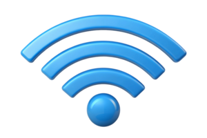 Blue Wi Fi icon with three waves symbolizing wireless network connection and internet service, representing digital communication and online connectivity png