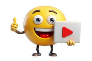 Happy emoji holding a play button sign and giving a thumbs up, representing positive media engagement and interaction png