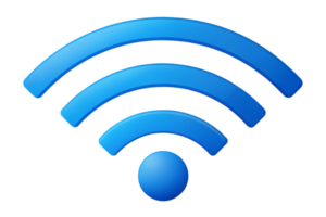 blue Wi Fi signal symbol with three arc waves and a circular center, used for representing wireless data transmission and internet services png
