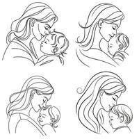 Mother's Day Minimalist One Line Art Mother Holding Child Single Line Mother and Baby Sketch - Minimalist vector