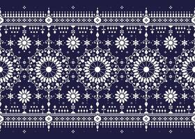 aztec style of mandalas ethnic fabric seamless pattern, white color on dark blue background, design for cloth, carpet, batik, wallpaper, wrapping etc. vector