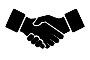Minimalist handshake symbol in black, representing teamwork, business deals, and mutual understanding in bold design png