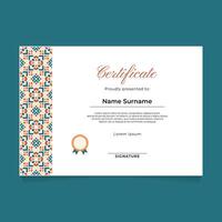 Certificate Template Design with Islamic Geometric Ornament on The Left Side vector