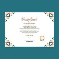 Certificate Template Design with Islamic Geometric Ornament on The Corner vector