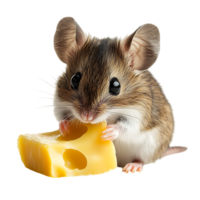 Small Mouse Holding Cheese and Nibbling Isolated on Transparent Background png