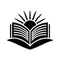 Sunrise Over Open Book Icon Representing Knowledge, Education, Learning, Inspiration, Study, Growth, Literature, Wisdom, Enlightenment, Morning, Bookstore Library in Design vector
