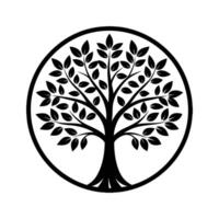 Elegant Black and White Tree Icon with Leaves for Nature, Growth, and Environment Design vector
